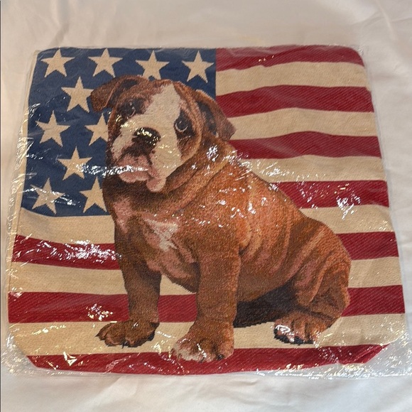 English Bulldog American Flag Carry All Bag with straps, canvas, NWT, 18”x18” - Picture 1 of 7